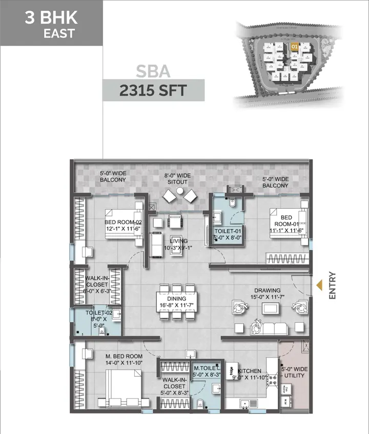 Altura Kollur Floor Plan 3BHK (2315 sqft) floor plan