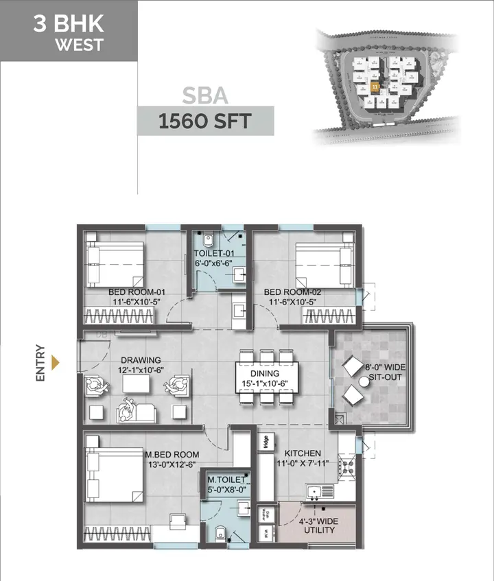 Altura Kollur Floor Plan 3BHK (1560 sqft) floor plan
