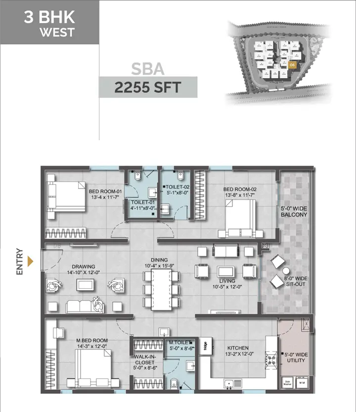 Altura Kollur Floor Plan 3BHK (2255 sqft) floor plan